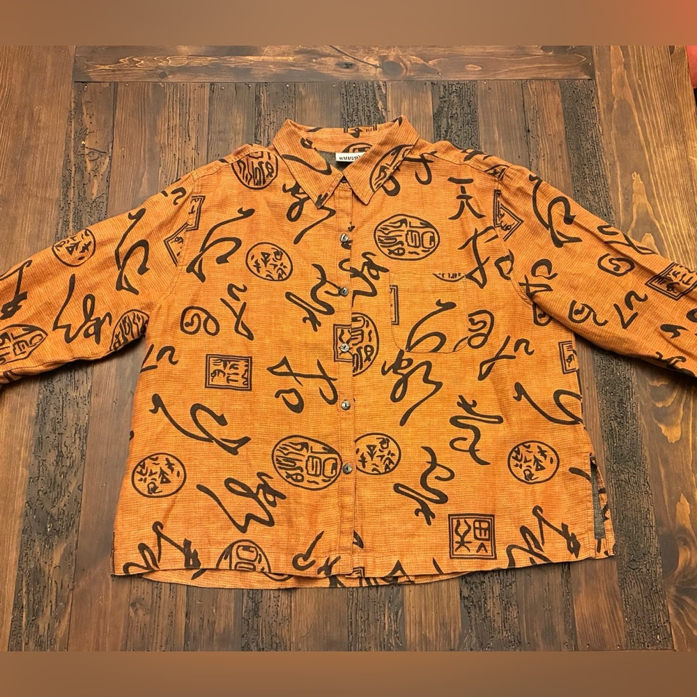 Vintage Chico's Design Button Down 80s Size 3 Rust Women's Long Sleeve Linen Top